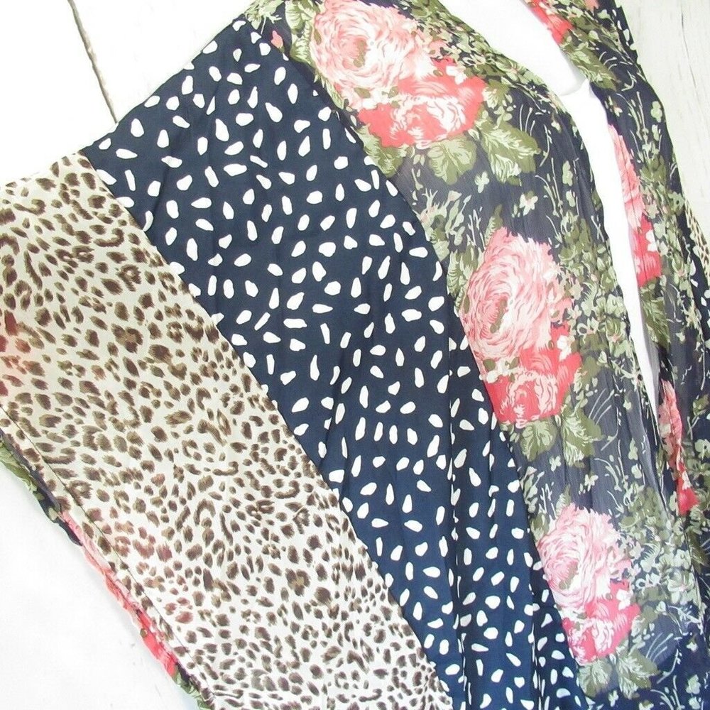 Umgee Kimono Floral Animal Print Boho Peasant - Picture 7 of 9